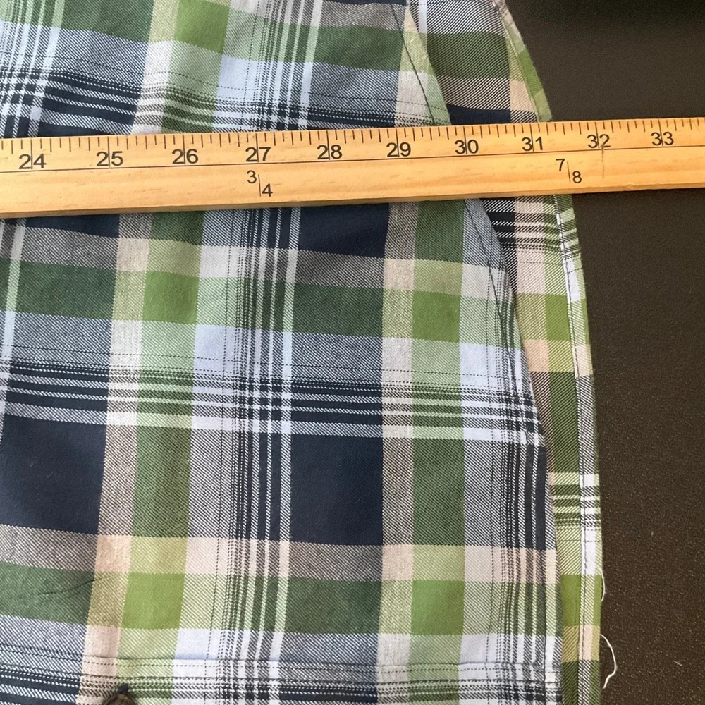 Banana Republic Luxe Flannel‎ Shirt Mens XL Green Blue Plaid Cotton Camden Fit
